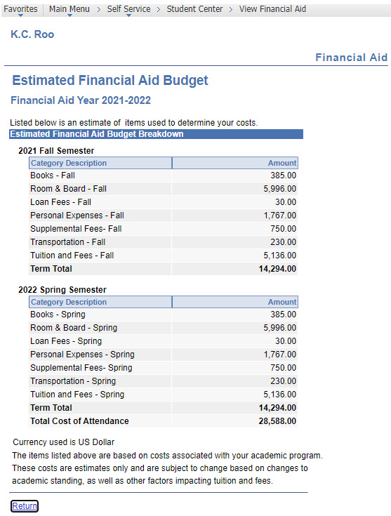 Screenshot of arrow pointing to number in estimated budget